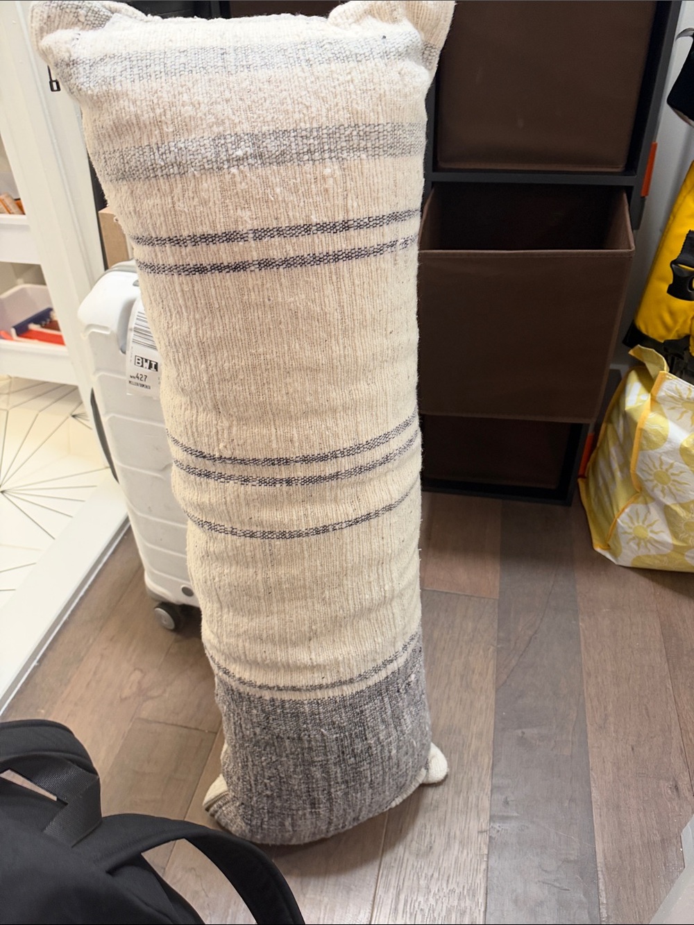 ANTHROPOLOGIE Handwoven Neutral Stripe Lumbar Pillow